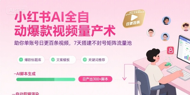 小红书AI全自动爆款视频量产术，助你单账号日更百条视频，7天搭建不封号矩阵流量池(更新9月)-汇课新知资源网