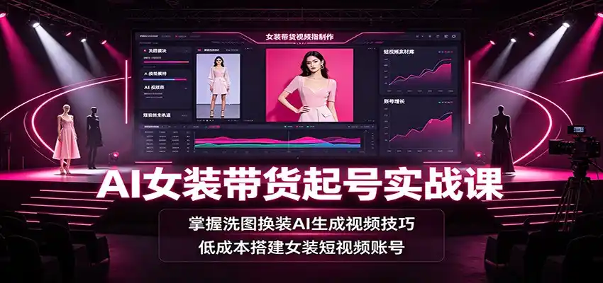 AI女装带货起号实战课:掌握洗图换装AI生成视频技巧,低成本搭建女装短视频账号-汇课新知资源网