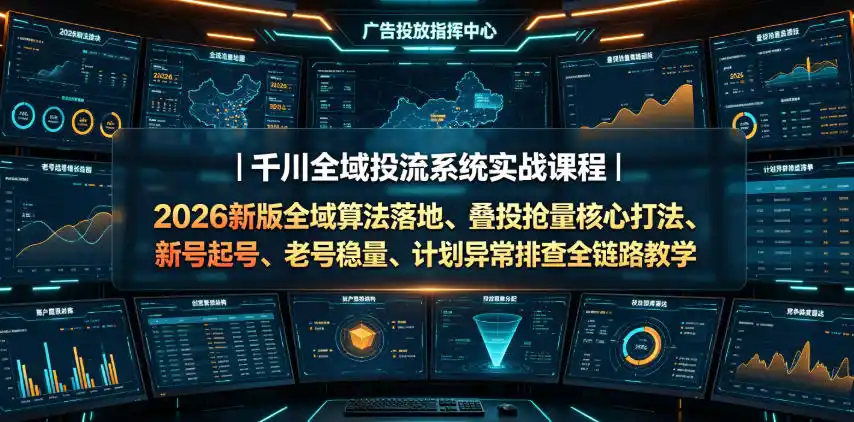 千川全域投流系统实战课程|2026新版全域算法落地、叠投抢量核心打法、新号起号、老号稳量、计划异常排查全链路教学-汇课新知资源网