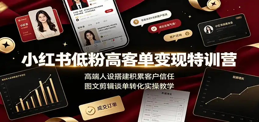 小红书低粉高客单变现特训营：高端人设搭建积累客户信任，图文剪辑谈单转化实操教学-汇课新知资源网