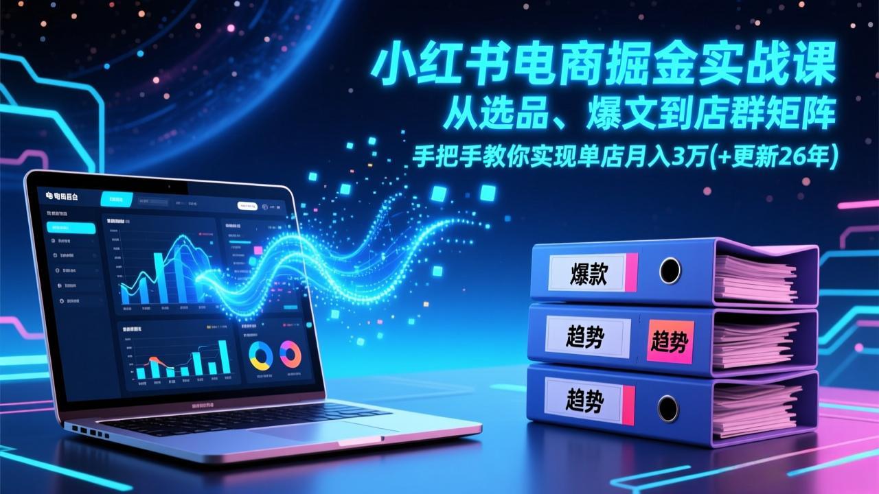 小红书电商掘金实战课，从选品、爆文到店群矩阵，手把手教你实现单店月入3万+(更新26年-汇课新知资源网