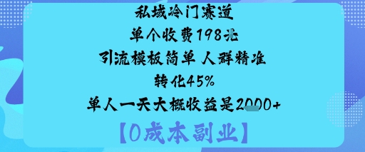 私域冷门赛道:单个收费198米引流模板简单人群精准转化45%单人一天大概收益是1k+-汇课新知资源网