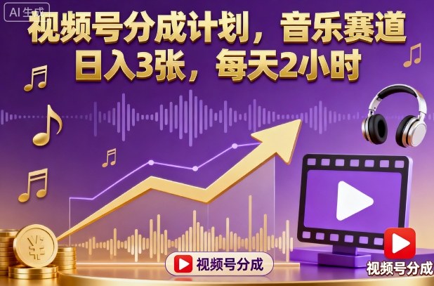 视频号分成计划,音乐赛道,日入3张,每天2小时-汇课新知资源网
