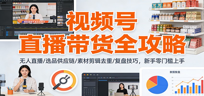 视频号直播带货全攻略：无人直播/选品供应链/素材剪辑去重/复盘技巧，零门槛上手-汇课新知资源网