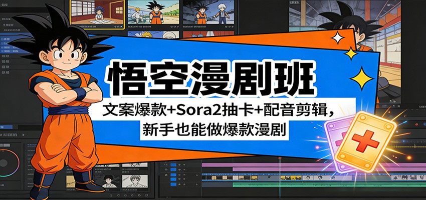 悟空漫剧班:文案爆款+Sora2抽卡+配音剪辑,新手也能做爆款漫剧-汇课新知资源网