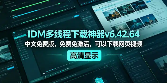 IDM多线程下载神器v6.42.64中文免费版，免费免激活，可以下载网页视频（例如飞书文档内的视频）