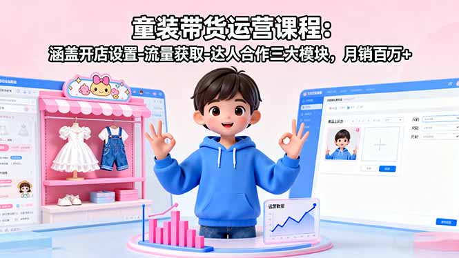 童装带货运营课程：涵盖开店设置-流量获取-达人合作三大模块，月销百万+-汇课新知资源网