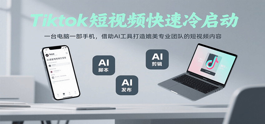 Tiktok短视频快速冷启动，一台电脑一部手机，借助AI工具打造媲美专业团队的短视频内容-汇课新知资源网