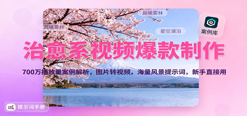 治愈系视频爆款制作,700万播放量案例解析,图片转视频,海量风景提示词,新手直接用-汇课新知资源网
