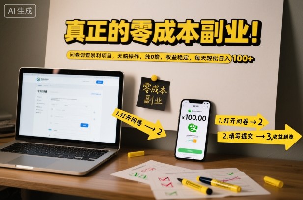 真正的零成本副业!问卷调查暴利项目,无脑操作,纯0撸,收益稳定,每天轻松日入100+【揭秘】-汇课新知资源网