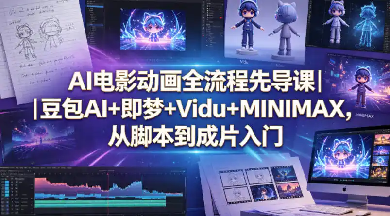 AI电影动画全流程先导课|豆包AI+即梦+Vidu+MINIMAX,从脚本到成片入门-汇课新知资源网