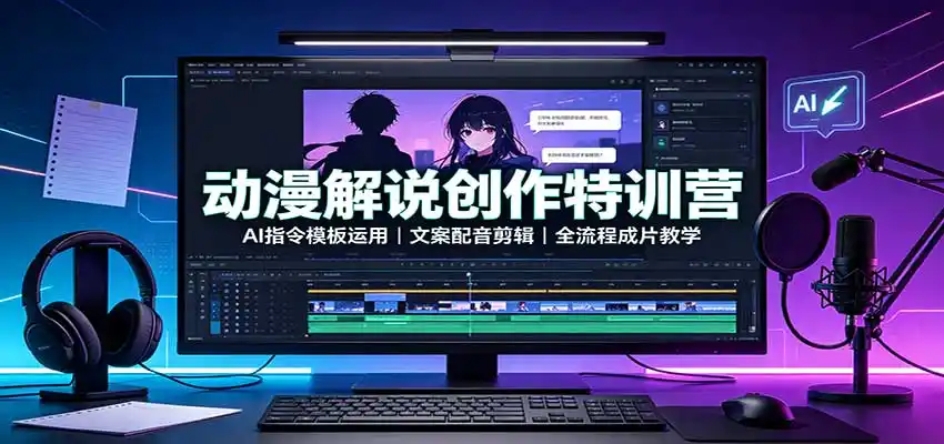动漫解说创作特训营:AI指令模板运用,文案配音剪辑,全流程成片教学-汇课新知资源网