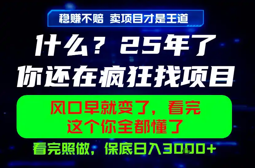 26年，请不要疯狂的找项目做了！卖项目才是真的稳賺不赔，看完照做，保底日入1k+【揭秘】-汇课新知资源网