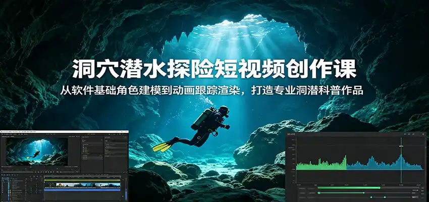 洞穴潜水探险短视频创作课：从软件基础角色建模到动画跟踪渲染，打造专业洞潜科普作品-汇课新知资源网