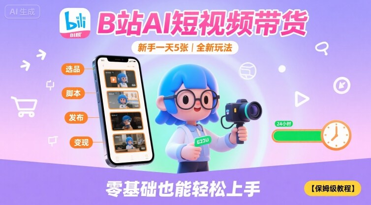 B站AI短视频带货，新手一天5张，全新玩法【保姆级教程】-汇课新知资源网