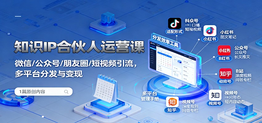 知识IP合伙人运营课：微信/公众号/朋友圈/短视频引流，多平台分发与变现-汇课新知资源网