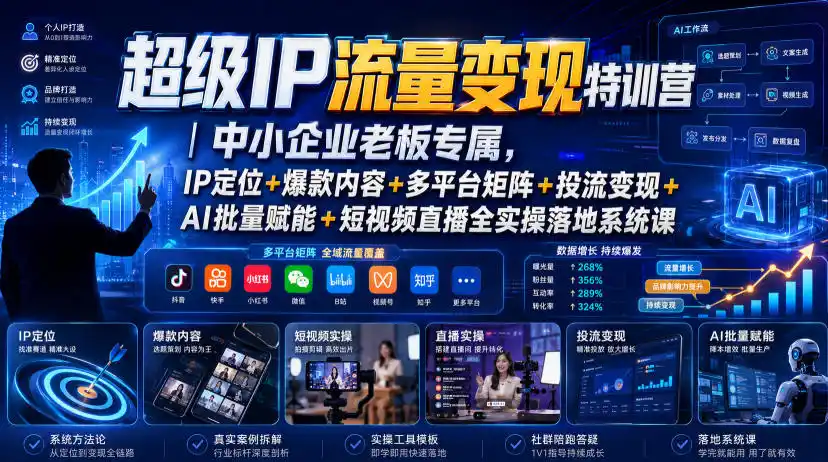 超级IP流量变现特训营|中小企业老板专属,IP定位+爆款内容+多平台矩阵+投流变现+AI批量赋能+短视频直播全实操落地系统课-汇课新知资源网