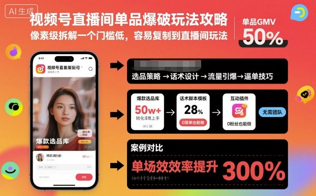 视频号直播间单品爆破玩法攻略,像素级拆解一个门槛低,容易复制到直播间玩法-汇课新知资源网