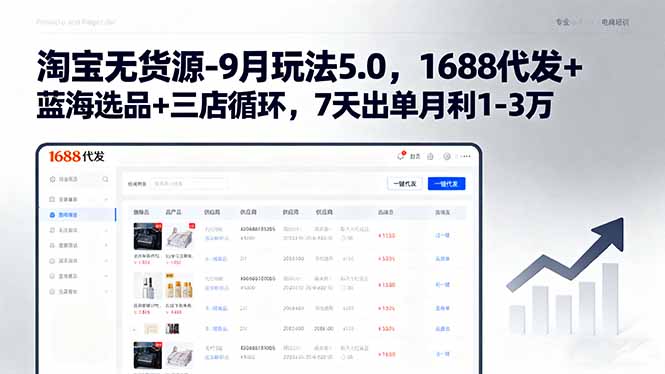 淘宝无货源-9月玩法5.0,1688代发+蓝海选品+三店循环,7天出单月利1-3万-汇课新知资源网