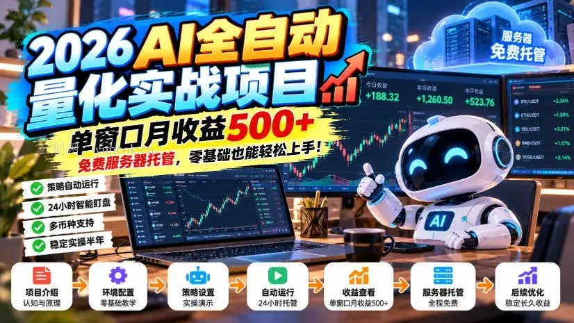 2026AI全自动量化实战项目，单窗口月收益500+，免费服务器托管，零基础也能轻松上手！【揭秘】