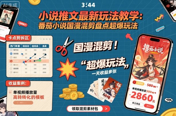 小说推文最新玩法教学,番茄小说国漫混剪盘点超爆玩法,全程干货,一天收益多张-汇课新知资源网