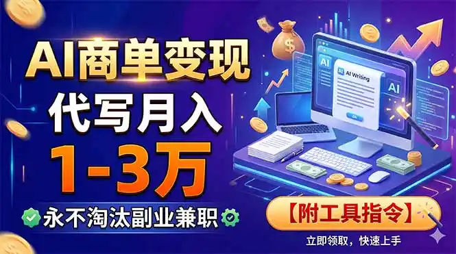 AI商单变现，靠代写月入1-3万，永不淘汰副业兼职【附工具指令】-汇课新知资源网