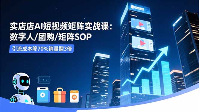 实体店AI短视频矩阵实战课:数字人/团购/矩阵SOP,引流成本降70%销量翻3倍-汇课新知资源网