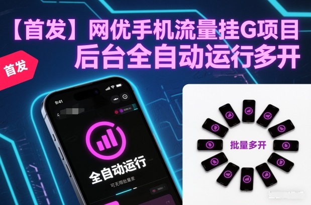 【首发】网优手机流量挂G项目,后台全自动运行,可无限批量多开【揭秘】-汇课新知资源网