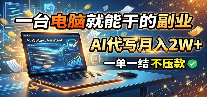 一台电脑就能干的副业，AI代写月入2W+，一单一结不压款-汇课新知资源网