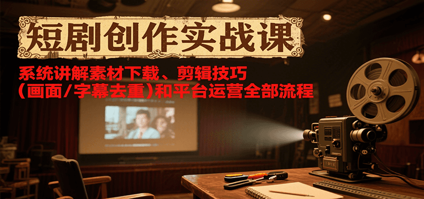短剧创作实战课，系统讲解素材下载、剪辑技巧(画面/字幕去重)和平台运营全部流程-汇课新知资源网