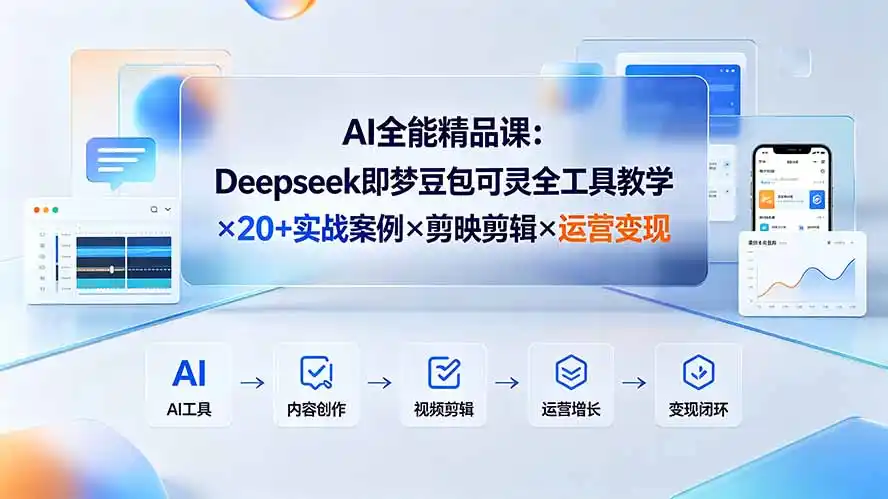 AI全能精品课：Deepseek即梦豆包可灵全工具教学×20+实战案例×剪映剪辑×运营变现-汇课新知资源网