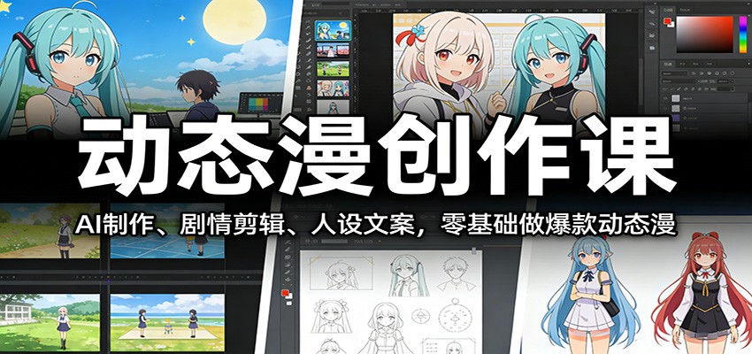 动态漫创作课:AI制作、剧情剪辑、人设文案,零基础做爆款动态漫-汇课新知资源网