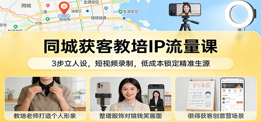 同城获客教培IP流量课:3步立人设,短视频录制,低成本锁定精准生源-汇课新知资源网