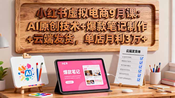 小红书虚拟电商9月课:AI原创技术+爆款笔记制作+云端发货,单店月利3万+-汇课新知资源网