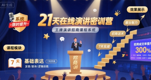 21天在线演讲密训营，王牌演讲招商课程系统-汇课新知资源网