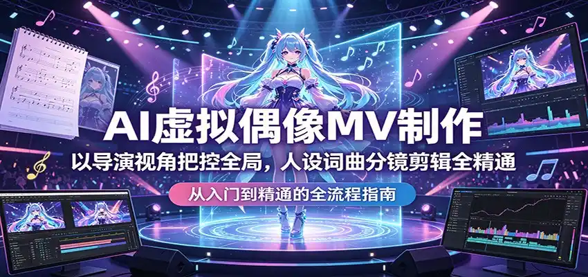 AI虚拟偶像MV制作:以导演视角把控全局,人设词曲分镜剪辑全精通-汇课新知资源网