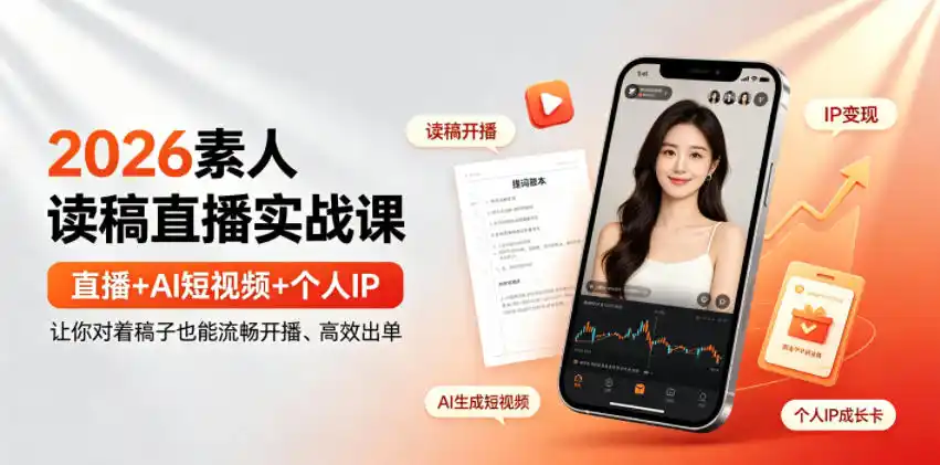 2026素人读稿直播实战课|直播+AI短视频+个人IP,让你对着稿子也能流畅开播、高效出单-汇课新知资源网