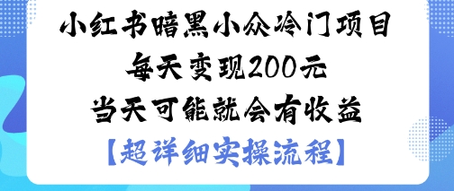 小红书暗黑小众冷门项目每天变现2张当天可能就会有收益-汇课新知资源网