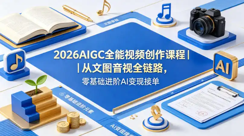 2026AIGC全能视频创作课程｜从文图音视全链路，零基础进阶AI变现接单-汇课新知资源网