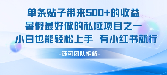 单条贴子带来5张的收益，暑假最好做的私域项目之一，小白也能轻松上手，有小红书就行-汇课新知资源网