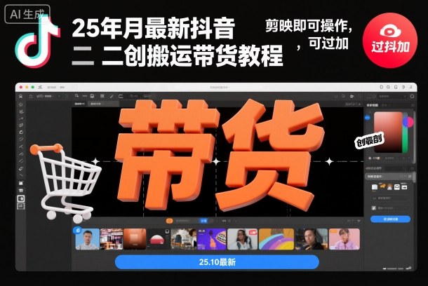 25年10月最新抖音二创搬运带货教程,剪映即可操作,可过抖加-汇课新知资源网
