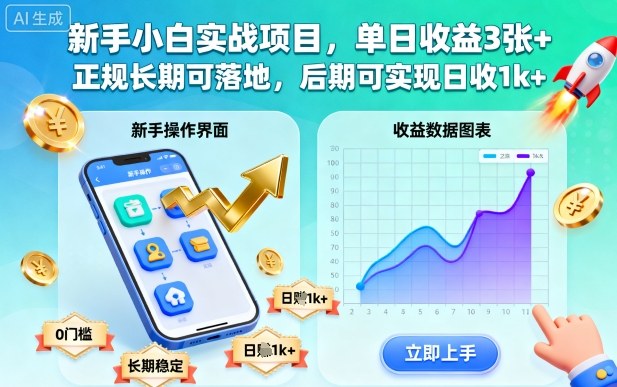 新手小白实战项目,单日收益3张+,正规长期可落地,后期可实现日收1k+【揭秘】-汇课新知资源网