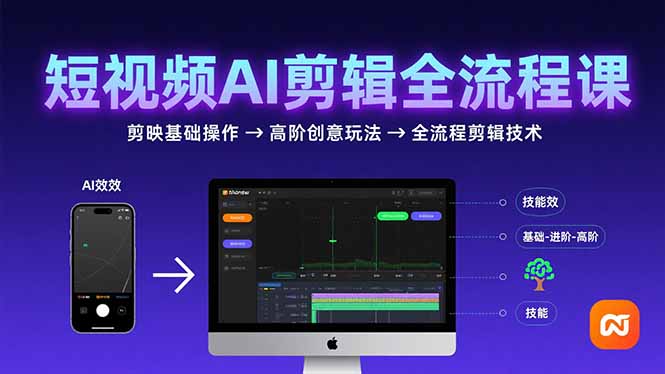 短视频AI剪辑技能，从剪映基础操作到高阶创意玩法，全流程剪辑技术-汇课新知资源网