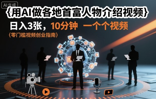用AI做各地首富人物介绍视频,日入3张,10分钟一个视频-汇课新知资源网