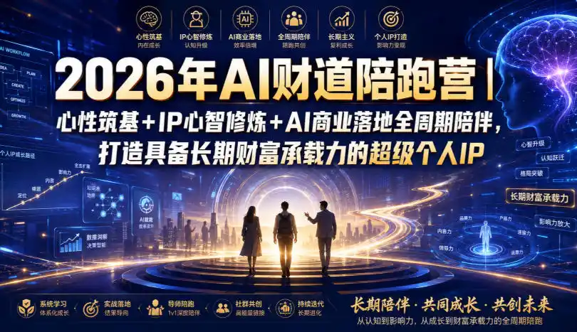 2026年AI财道陪跑营|心性筑基+IP心智修炼+AI商业落地全周期陪伴,打造具备长期财富承载力的超级个人IP-汇课新知资源网