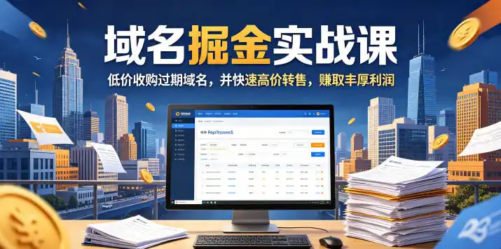 域名交易掘金实战课，低价收购过期域名，并快速高价转售，賺取丰厚利润【原创双语字幕】-汇课新知资源网
