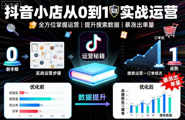 抖音小店从0到1实战运营,帮你全方位掌握小店运营,提升搜索数据与出单量-汇课新知资源网