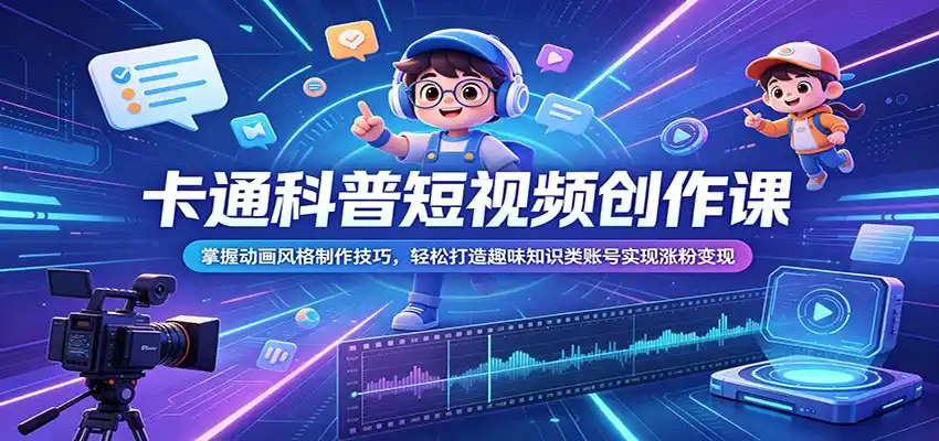 卡通科普短视频创作课：掌握动画风格制作技巧，轻松打造趣味知识类账号实现涨粉变现-汇课新知资源网