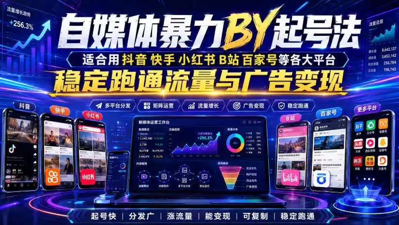 自媒体暴力搬运起号法,适合用抖音快手小红书B站百家号等各大平台,稳定跑通流量与广告变现-汇课新知资源网