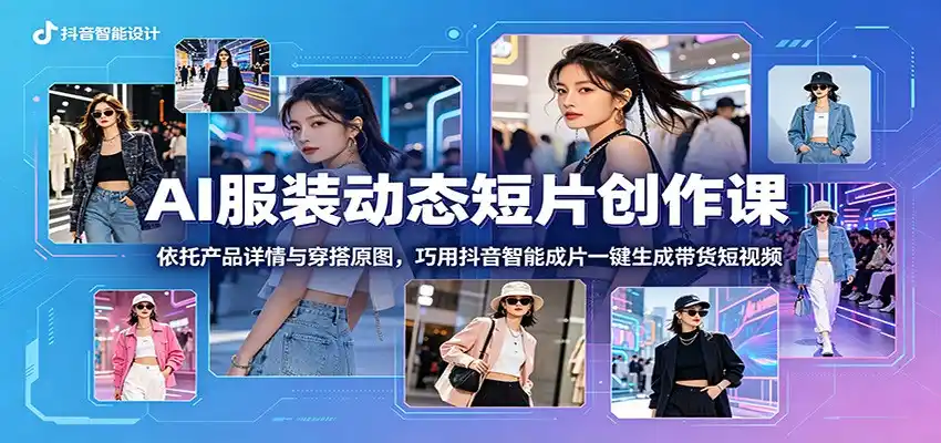 AI服装动态短片创作课:依托产品详情与穿搭原图,巧用抖音智能成片一键生成带货短视频-汇课新知资源网
